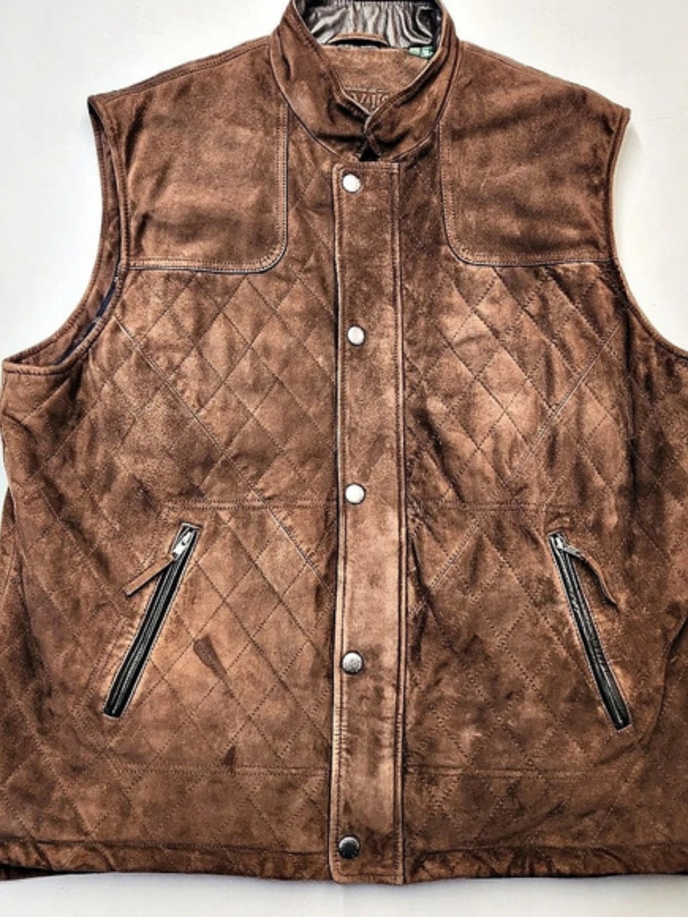 Orvis Mens XXL Brown Genuine Suede Leather Quilted Vest Wool Blend Lined Western
